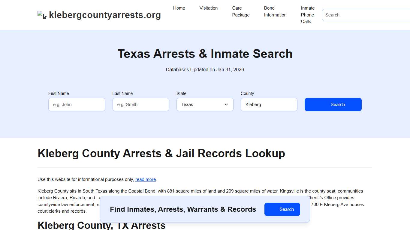 Kleberg County, TX Arrests, Warrants, Police Records Search